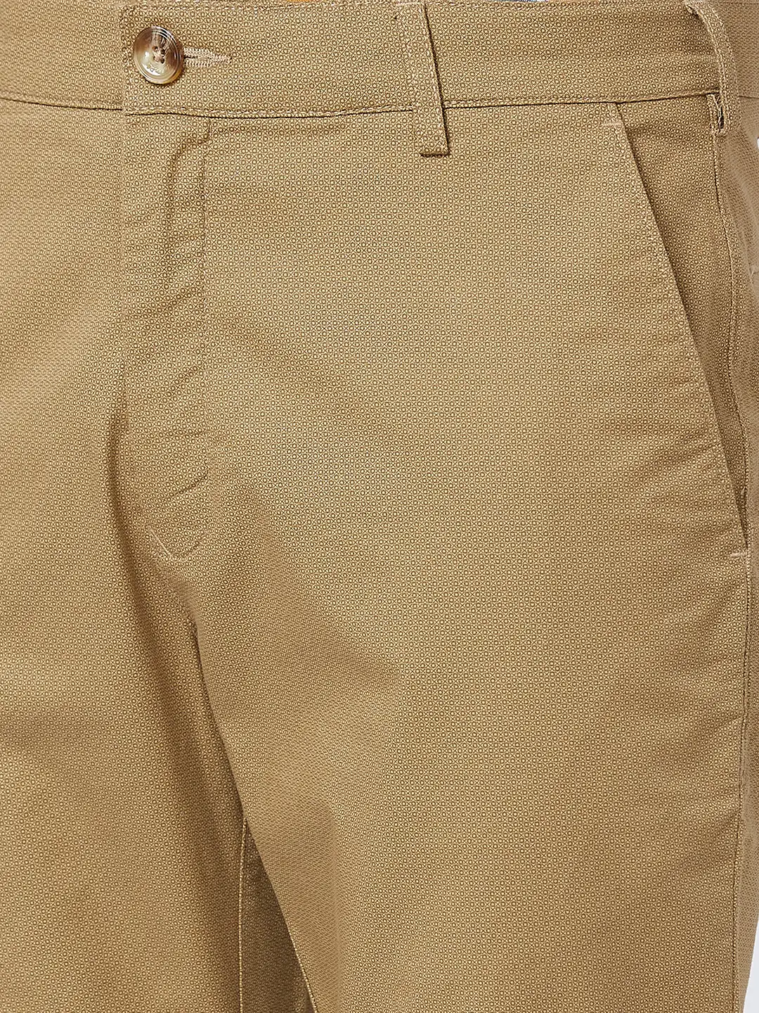 Men Khaki Contemporary Fit Print Cotton Blend Trouser - Image 6