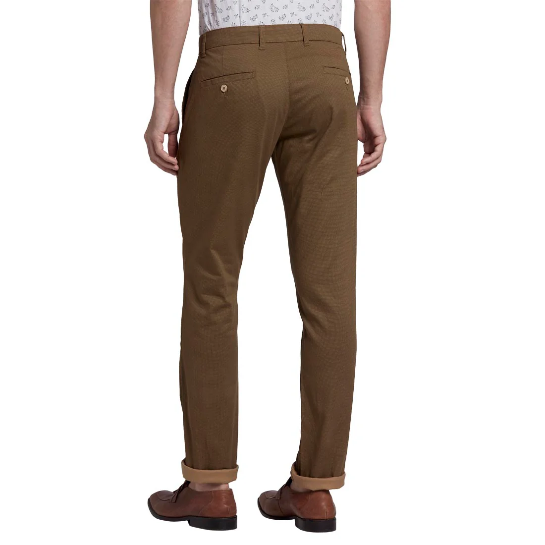 Men Khaki Low Rise Tapered Fit Print Cotton Blend Trouser - Image 4