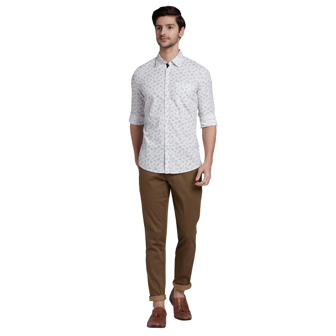 Men Khaki Low Rise Tapered Fit Print Cotton Blend Trouser - Image 5