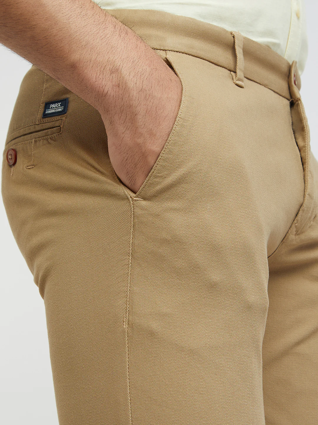 Men Khaki Lrt Fit Piece Dyed Cotton Blend Trouser - Image 6