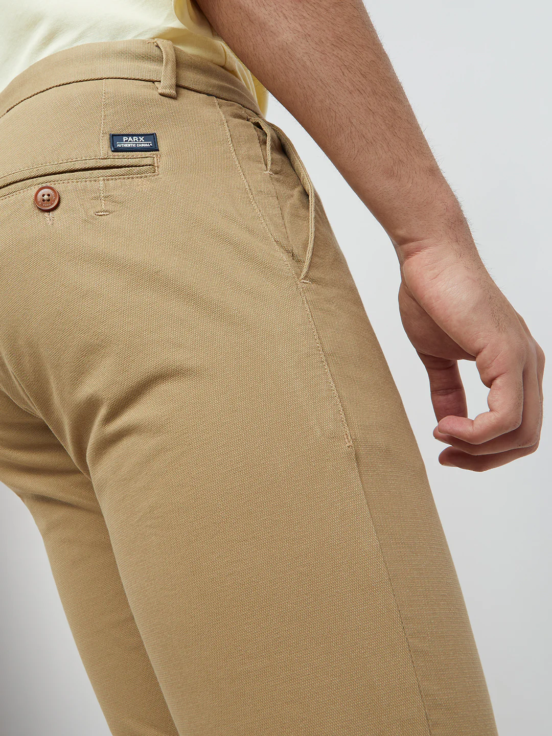Men Khaki Lrt Fit Piece Dyed Cotton Blend Trouser - Image 7