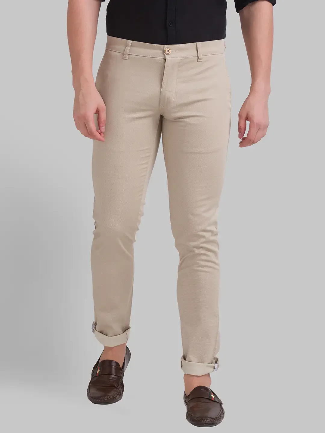 Men Khaki Lrt Fit Print Cotton Blend Trouser