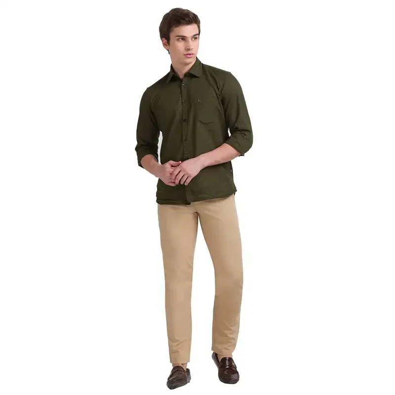Men Khaki Lrt Fit Rfd Overdyed Cotton Blend Trouser - Image 4
