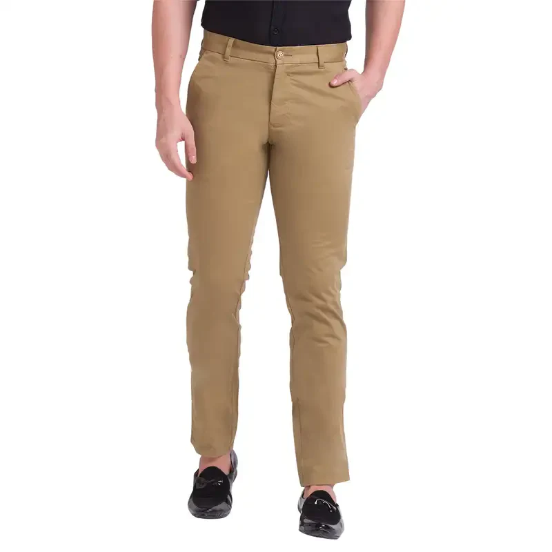 Men Khaki Lrt Fit Rfd Overdyed Cotton Blend Trouser