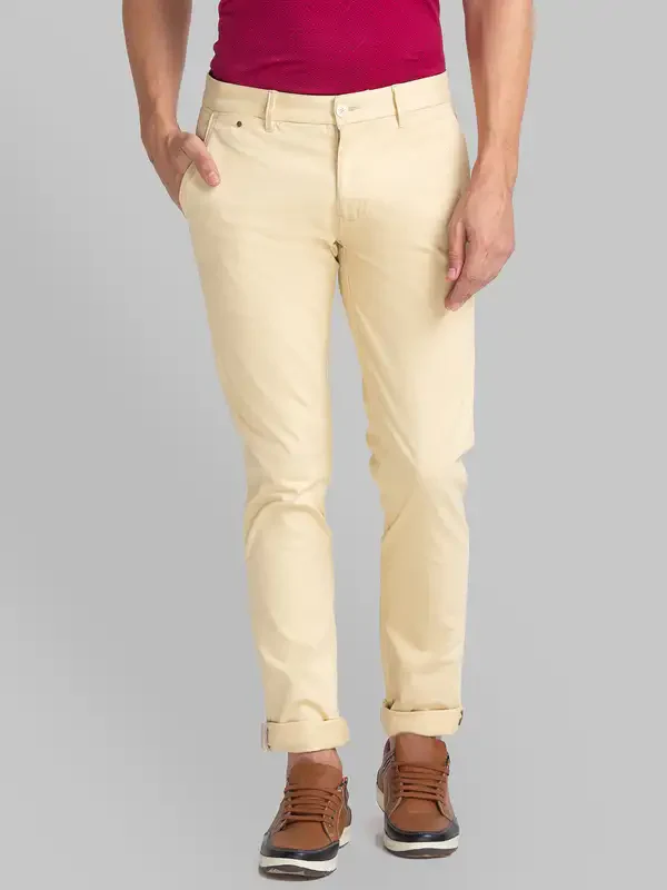 Men Khaki Lrt Fit Solid Cotton Blend Trouser