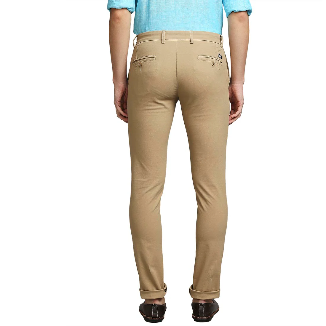 Men Khaki Low Rise Tapered Fit Solid Cotton Blend Trouser - Image 4