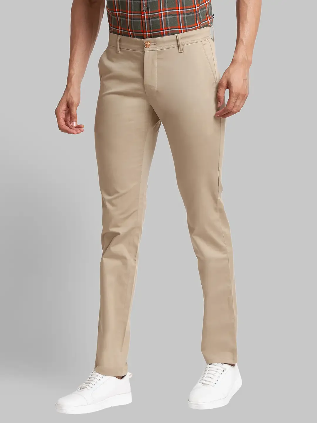 Men Khaki Lrt Fit Solid Cotton Blend Trouser - Image 3