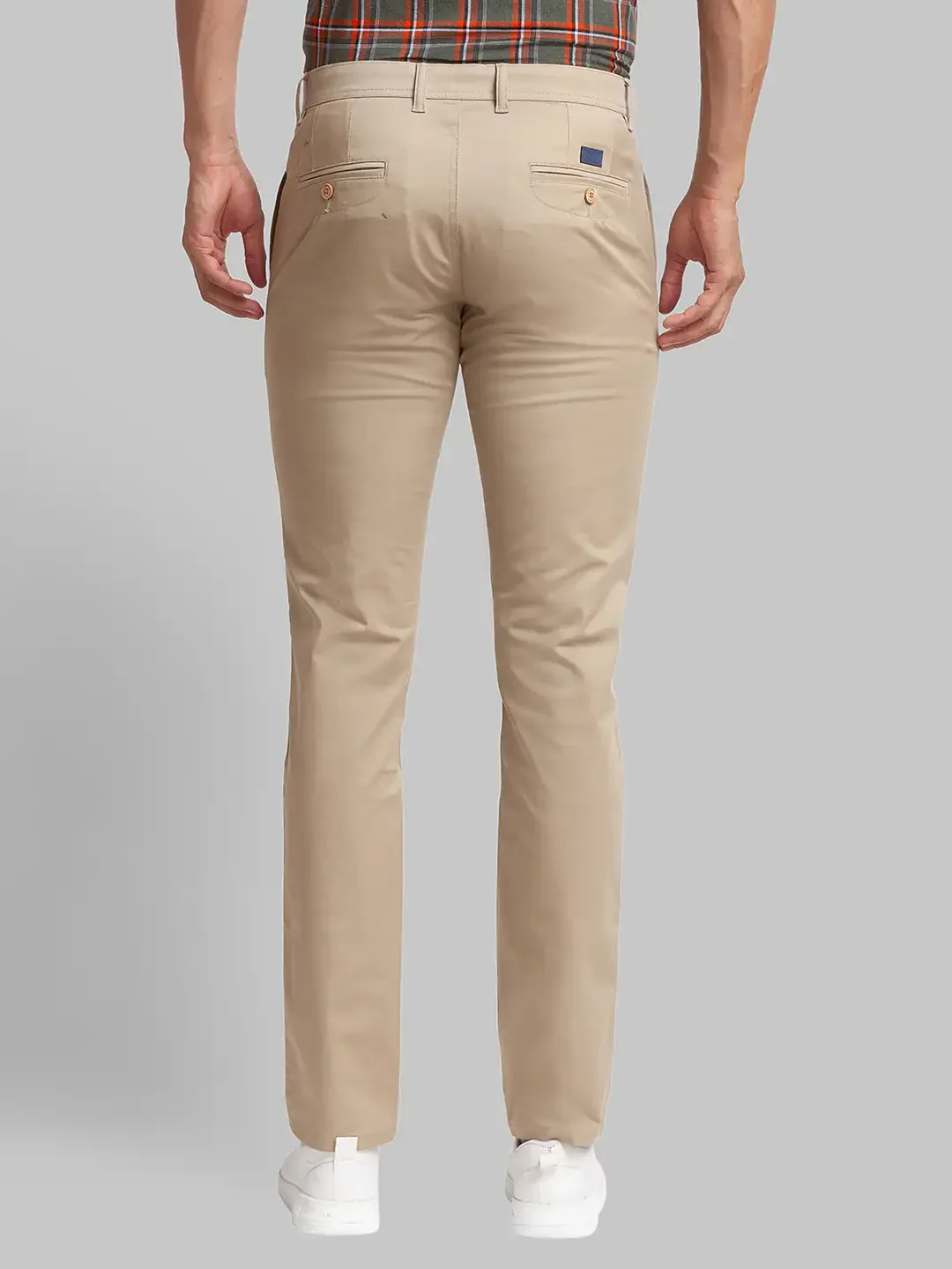 Men Khaki Lrt Fit Solid Cotton Blend Trouser - Image 4
