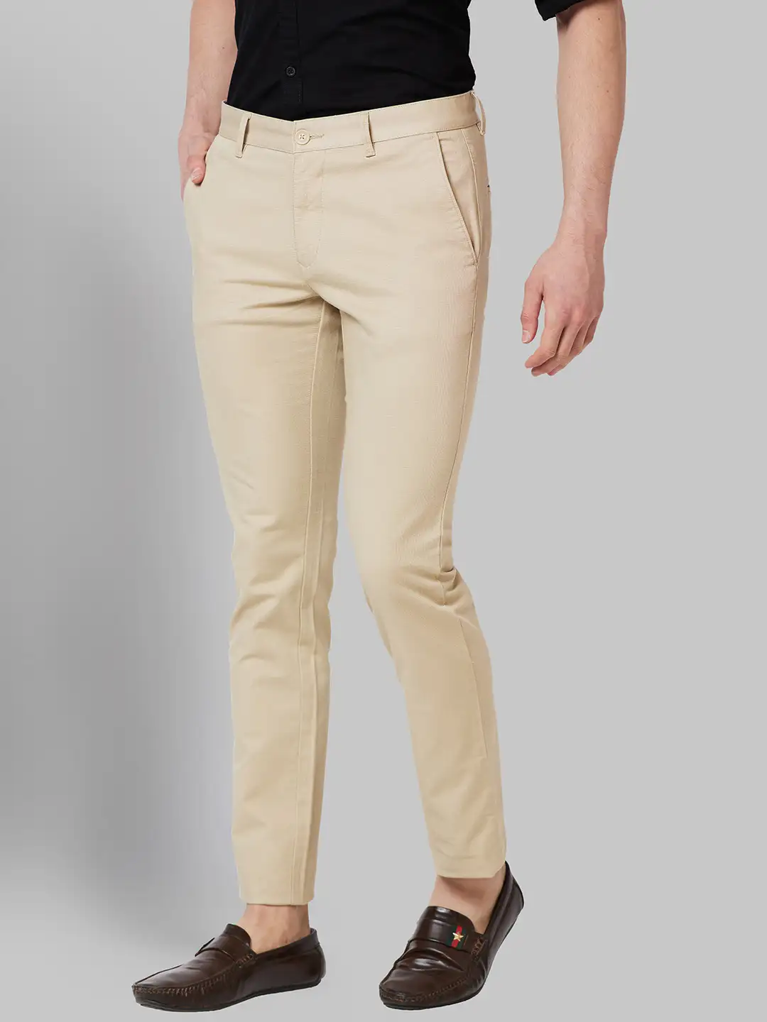 Men Khaki Lrt Fit Solid Cotton Blend Trouser - Image 3