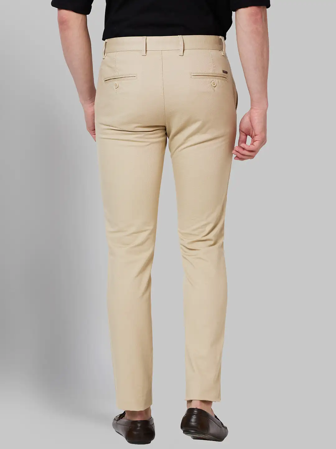 Men Khaki Lrt Fit Solid Cotton Blend Trouser - Image 4
