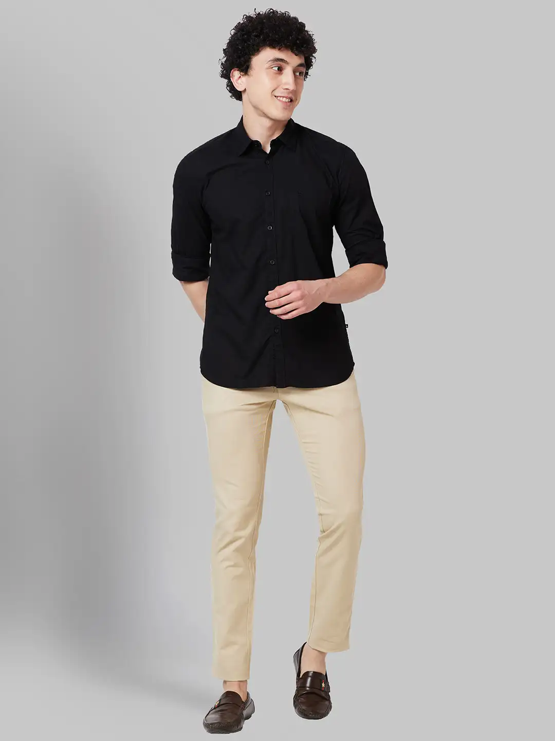 Men Khaki Lrt Fit Solid Cotton Blend Trouser - Image 5