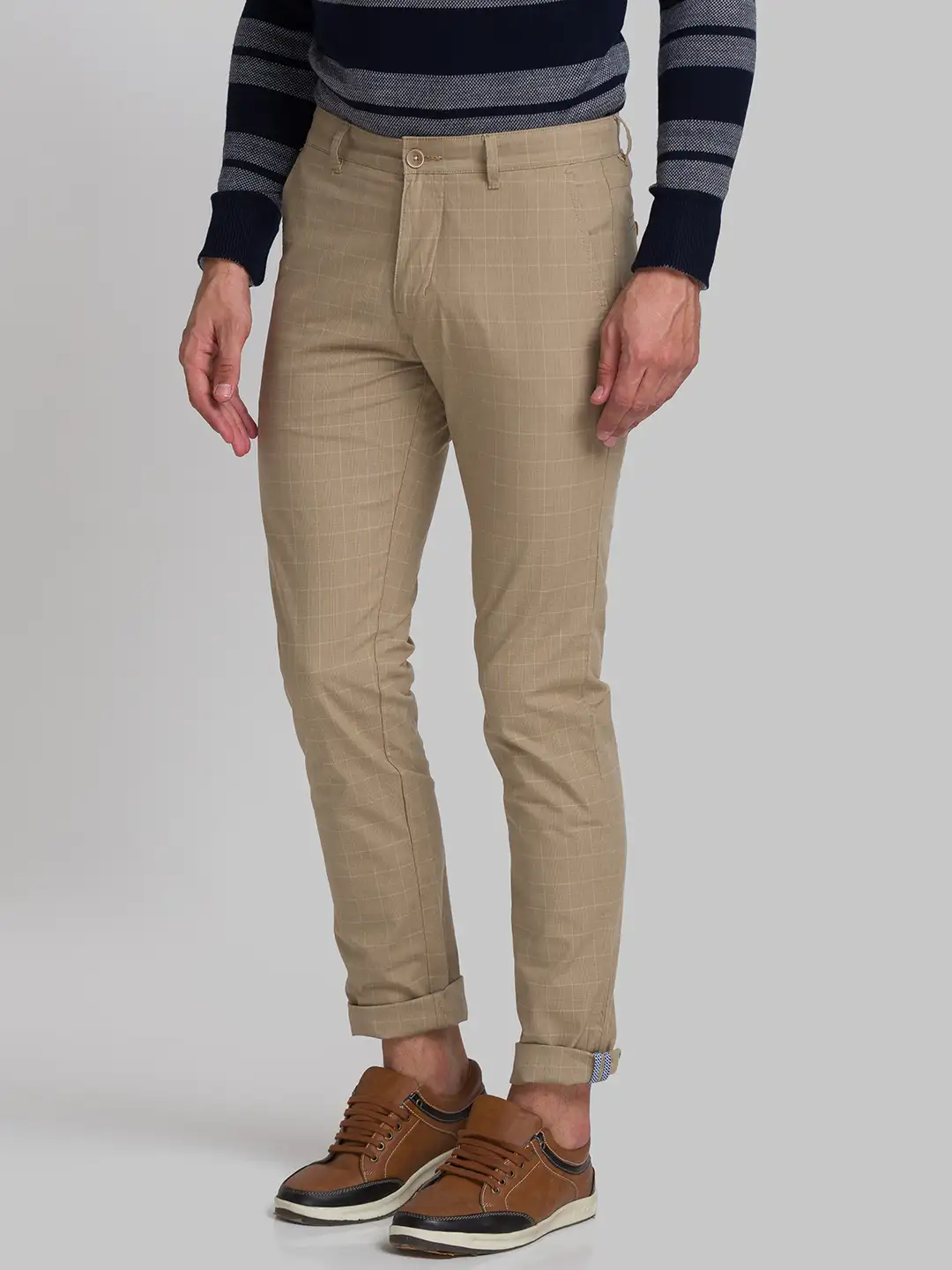 Men Khaki Lrt Fit Yarn Dyed Cotton Blend Trouser - Image 3