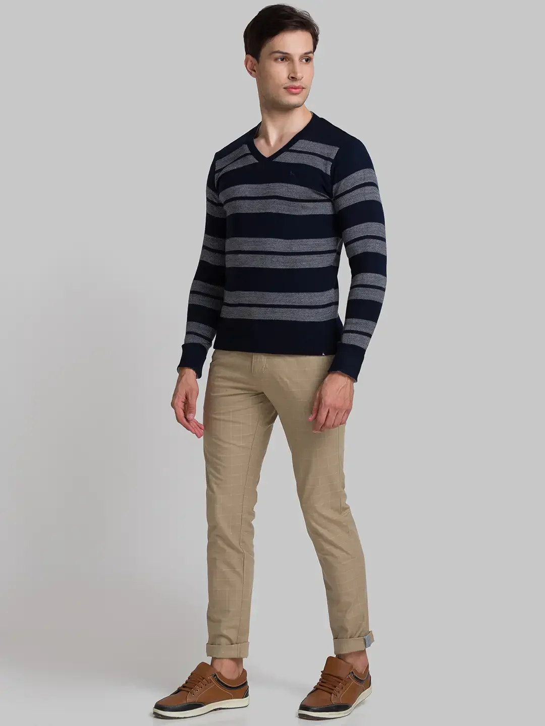 Men Khaki Lrt Fit Yarn Dyed Cotton Blend Trouser - Image 5