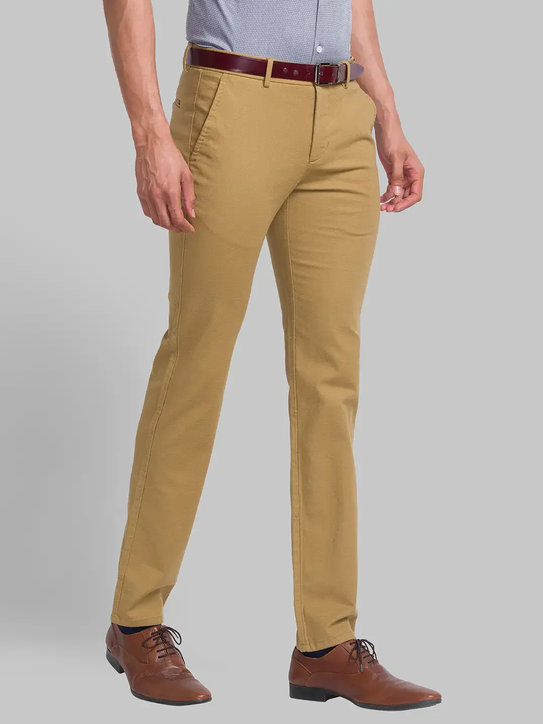 Men Khaki Neo Classic Fit Solid Cotton Blend Trouser - Image 3