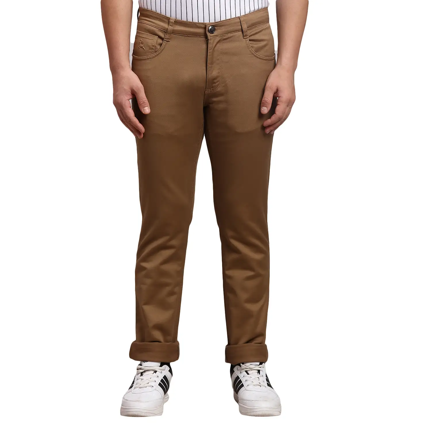 Men Khaki Slim Tapered Fit Jacquard Cotton Blend Jeans