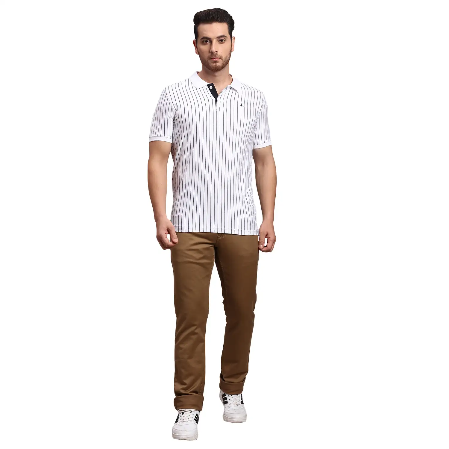 Men Khaki Slim Tapered Fit Jacquard Cotton Blend Jeans - Image 5