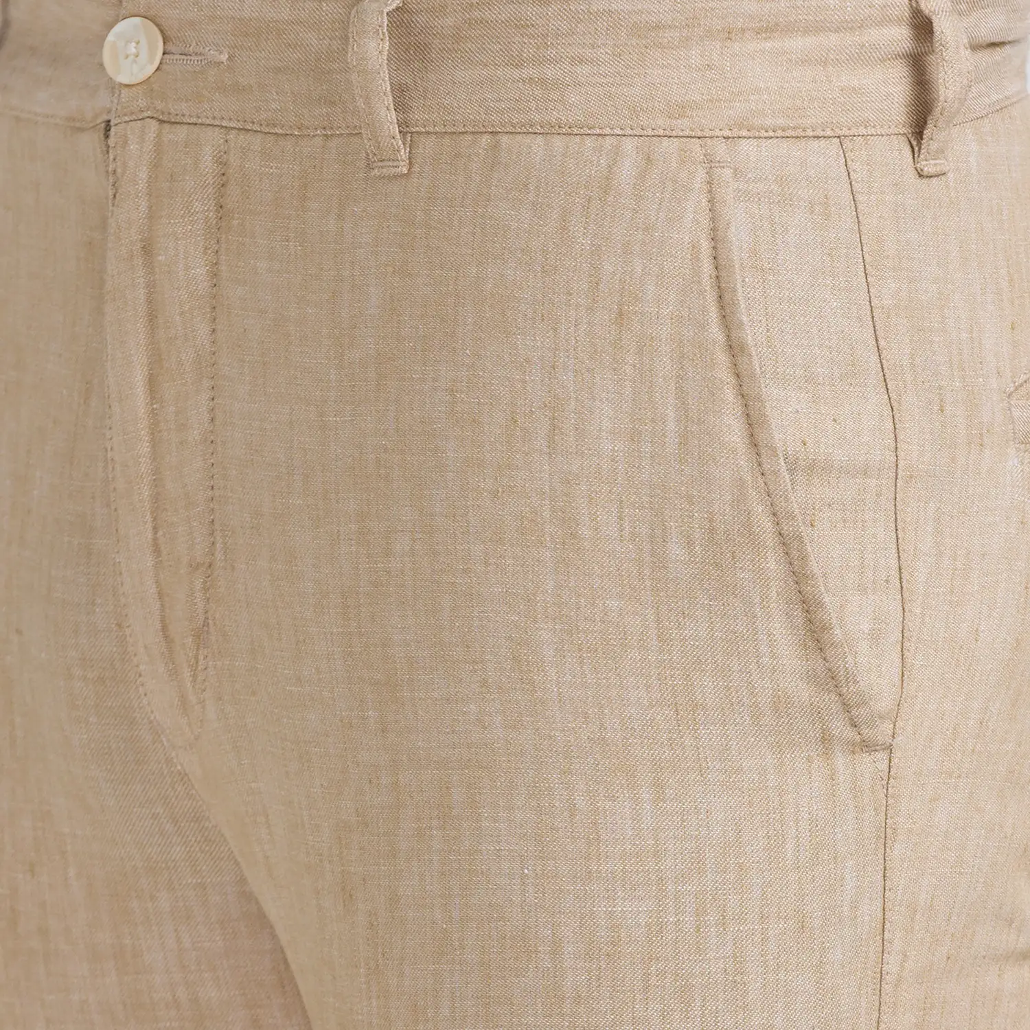 Men Khaki Slim Tapered Fit Yarn Dyed Linen Trouser - Image 5