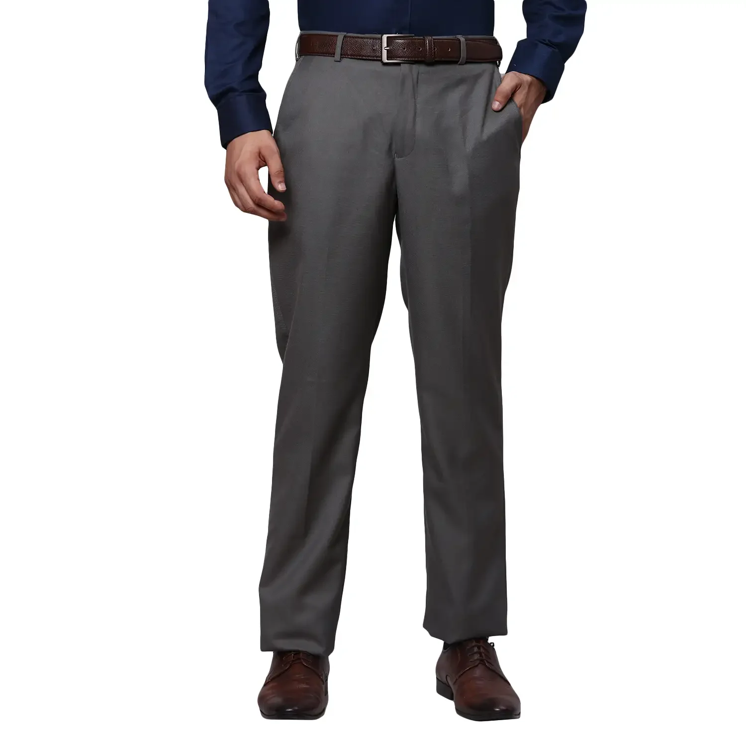Men Khaki Smart Fit Solid Polyester Blend Trouser