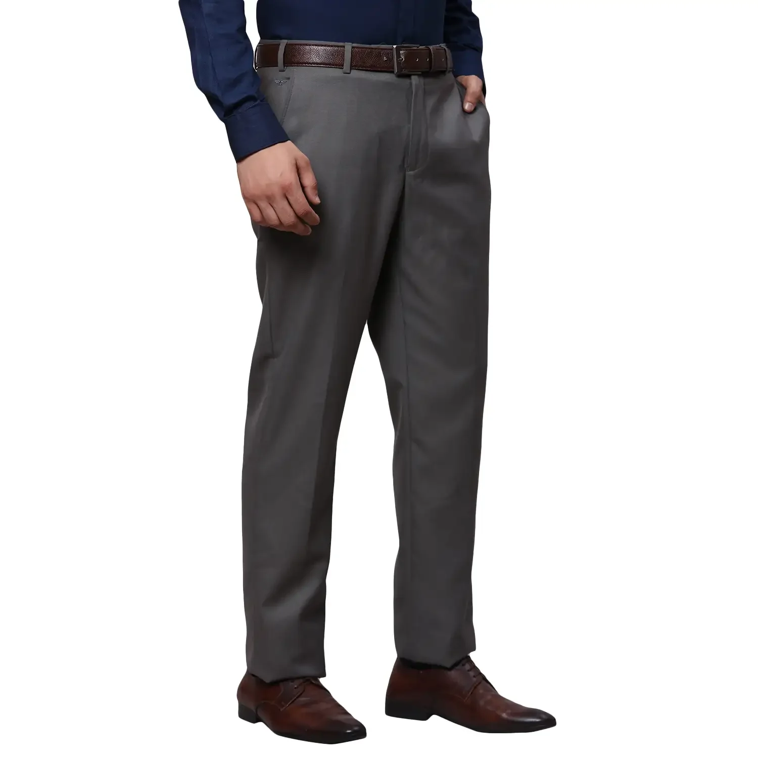 Men Khaki Smart Fit Solid Polyester Blend Trouser - Image 2