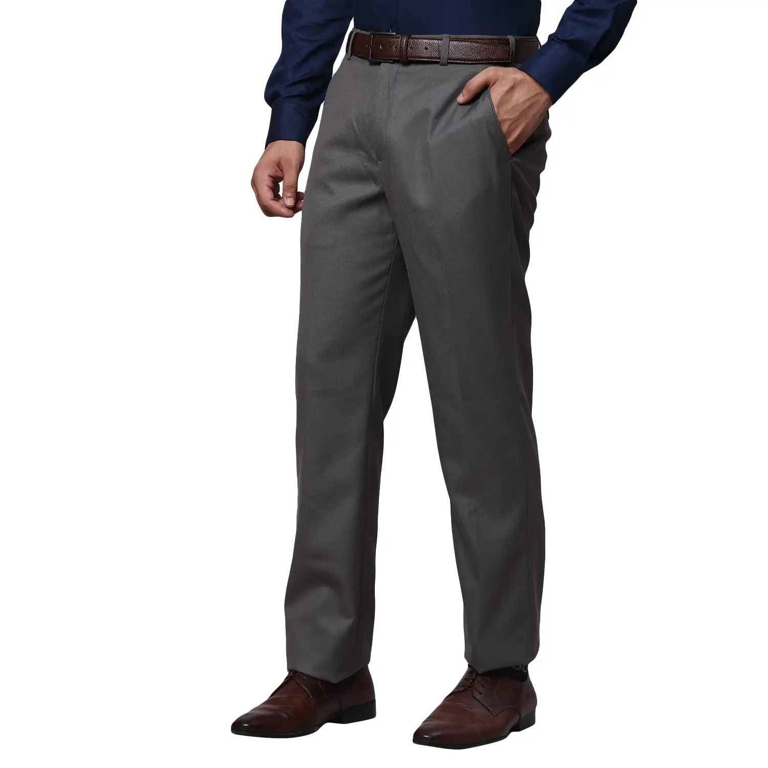 Men Khaki Smart Fit Solid Polyester Blend Trouser - Image 3