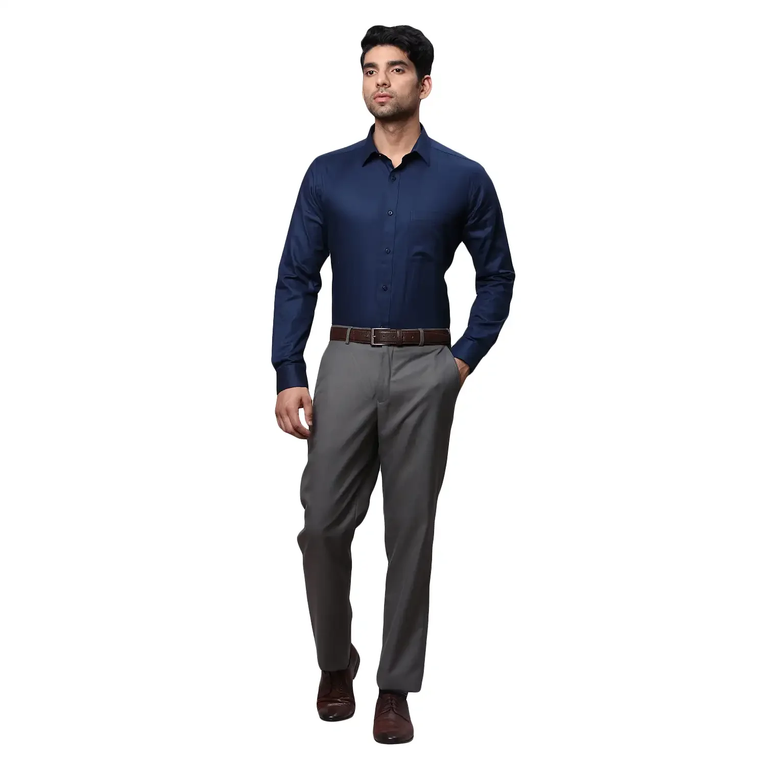 Men Khaki Smart Fit Solid Polyester Blend Trouser - Image 6