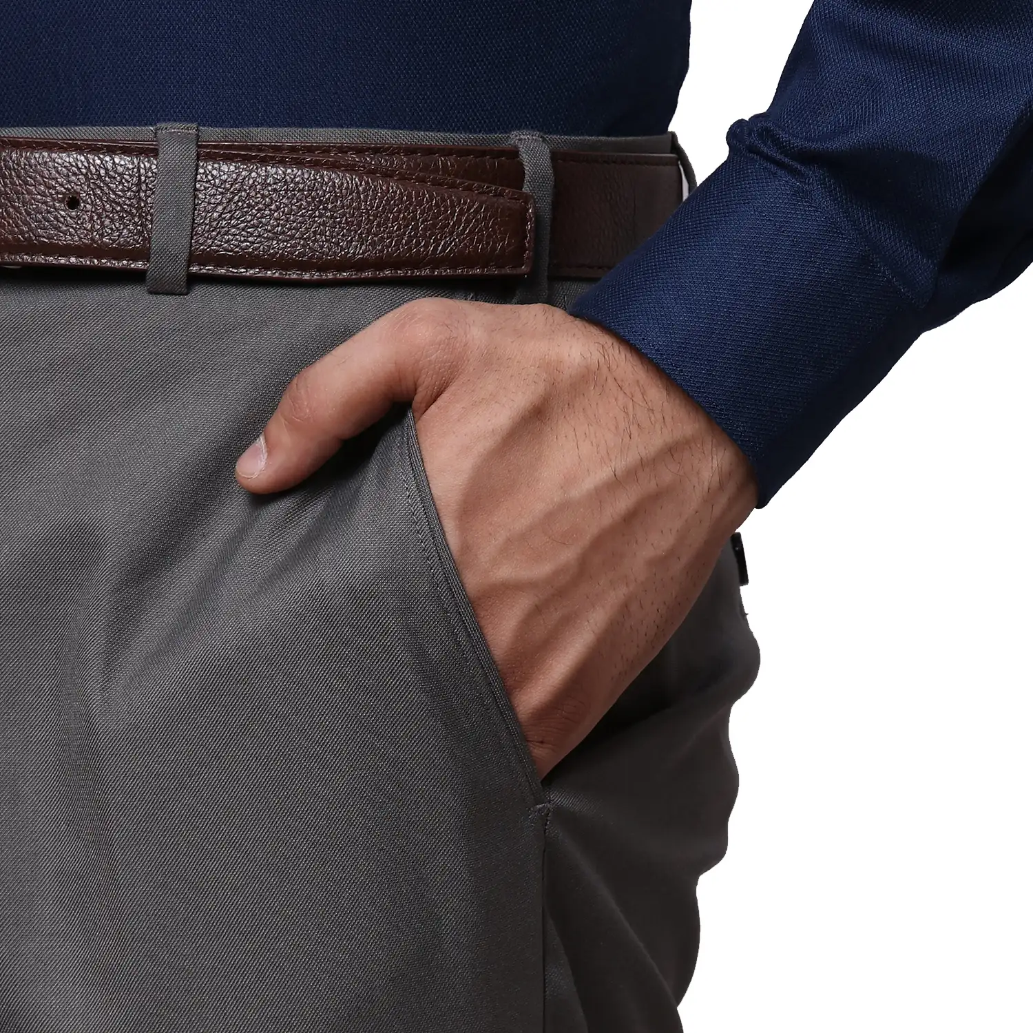 Men Khaki Smart Fit Solid Polyester Blend Trouser - Image 7