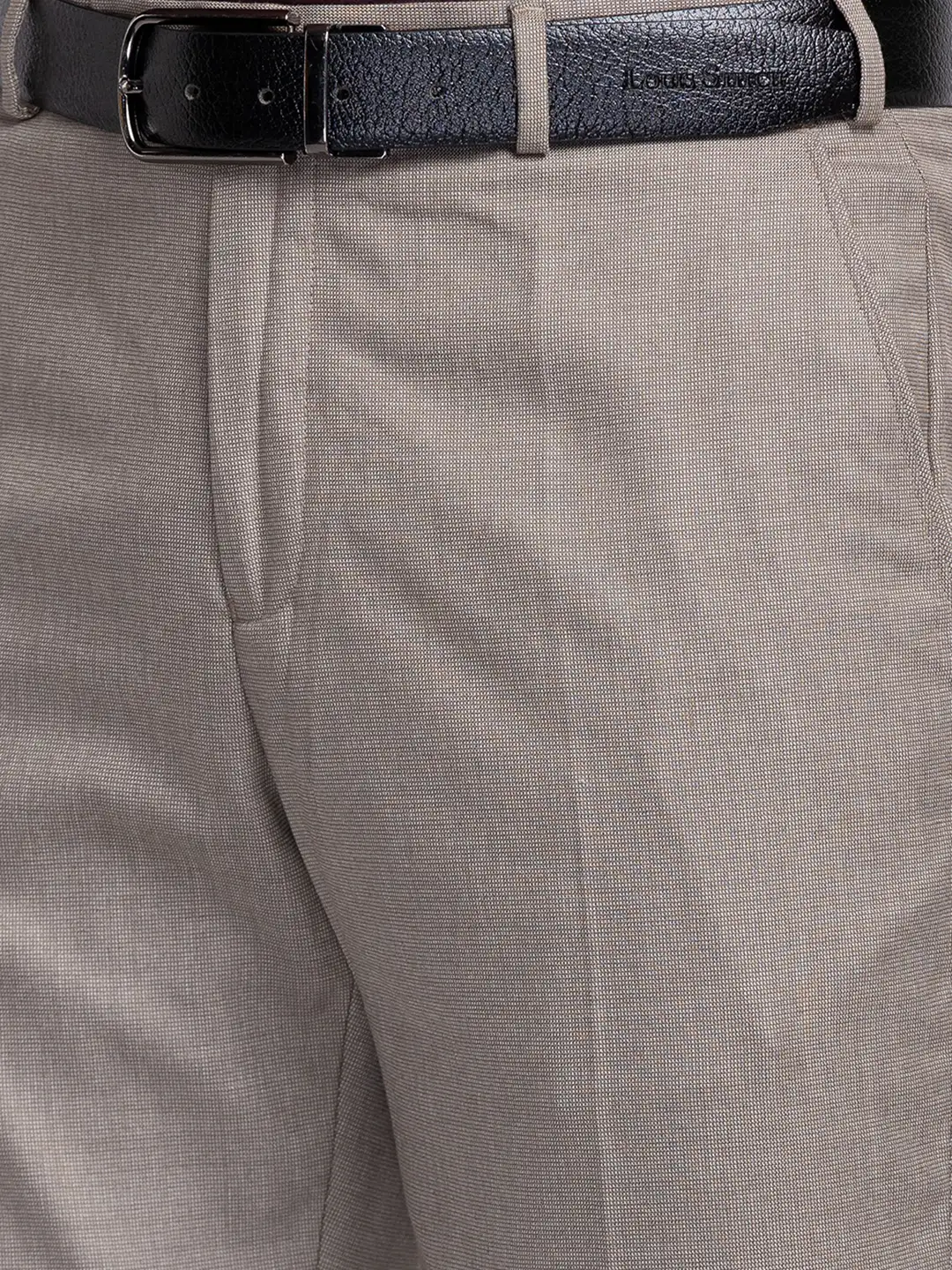 Men Khaki Smart Fit Structure Cotton Trouser - Image 6