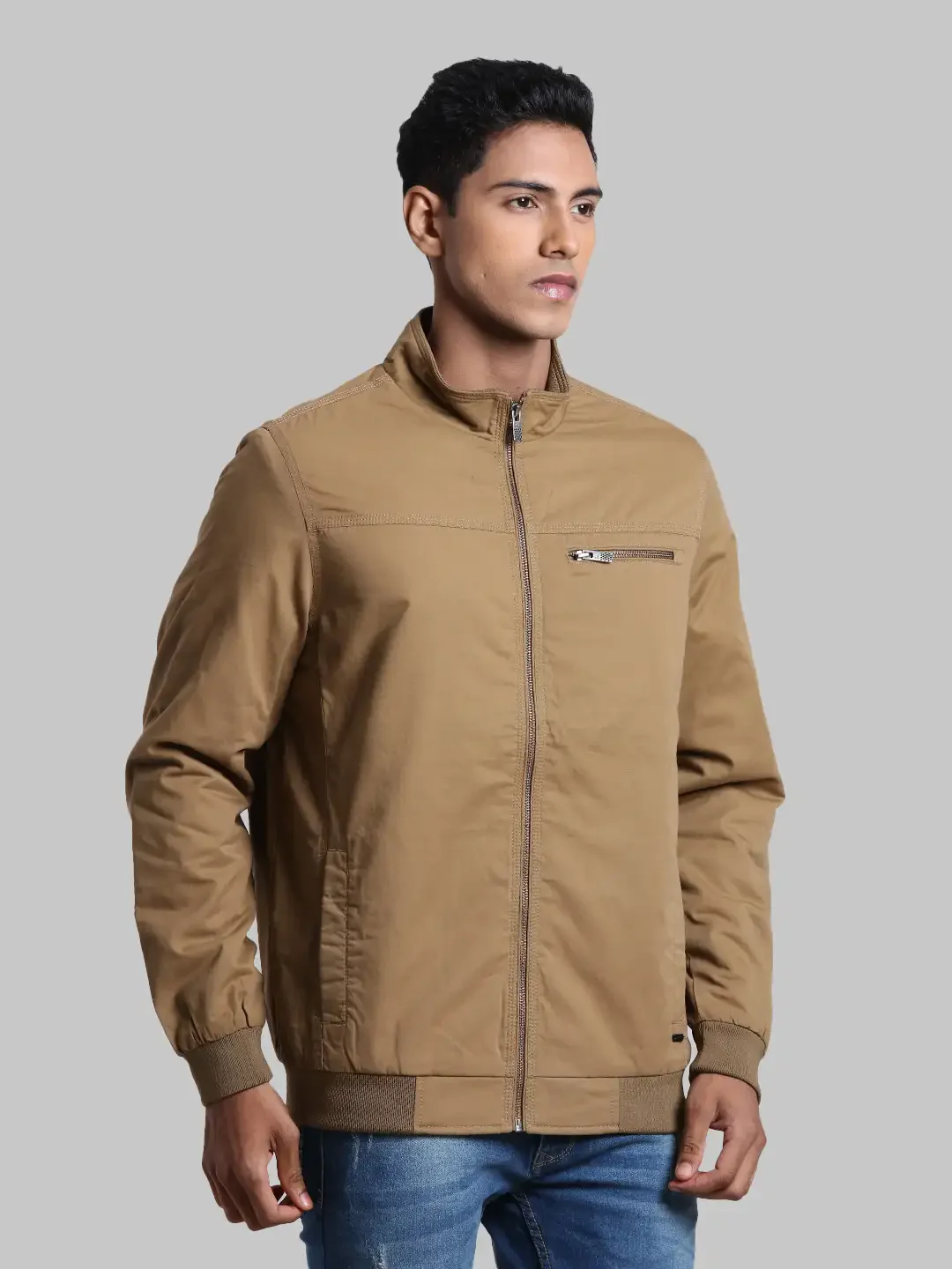 Men Khaki Solid Cotton Full Sleeve Jackets - Image 2
