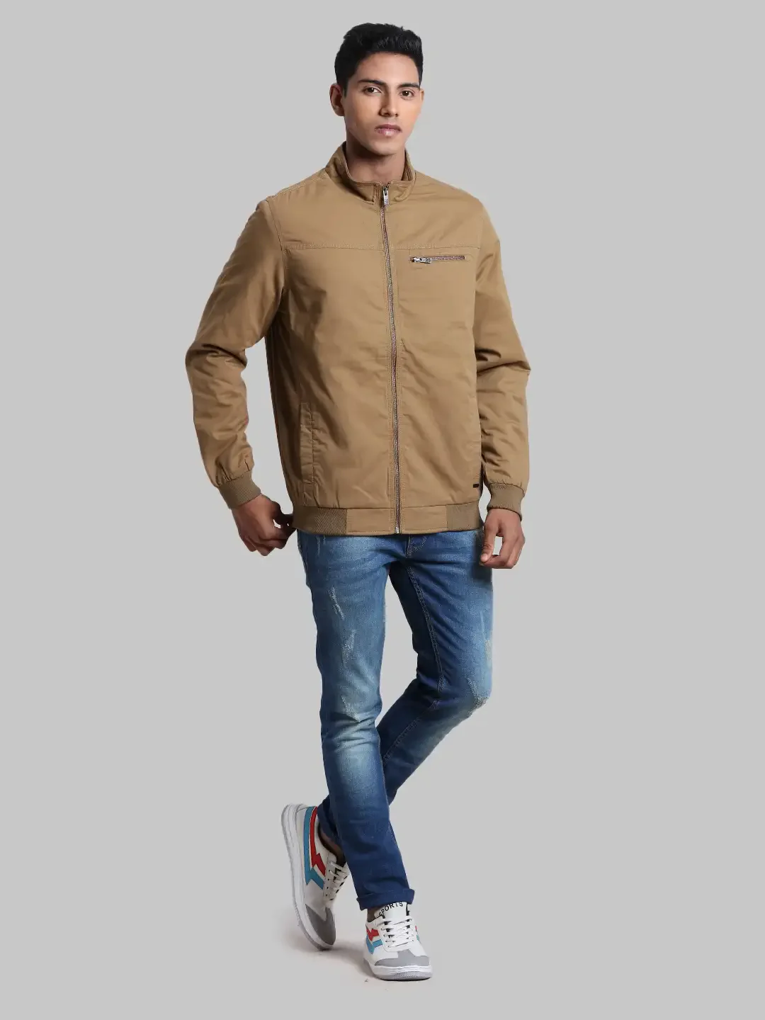 Men Khaki Solid Cotton Full Sleeve Jackets - Image 5