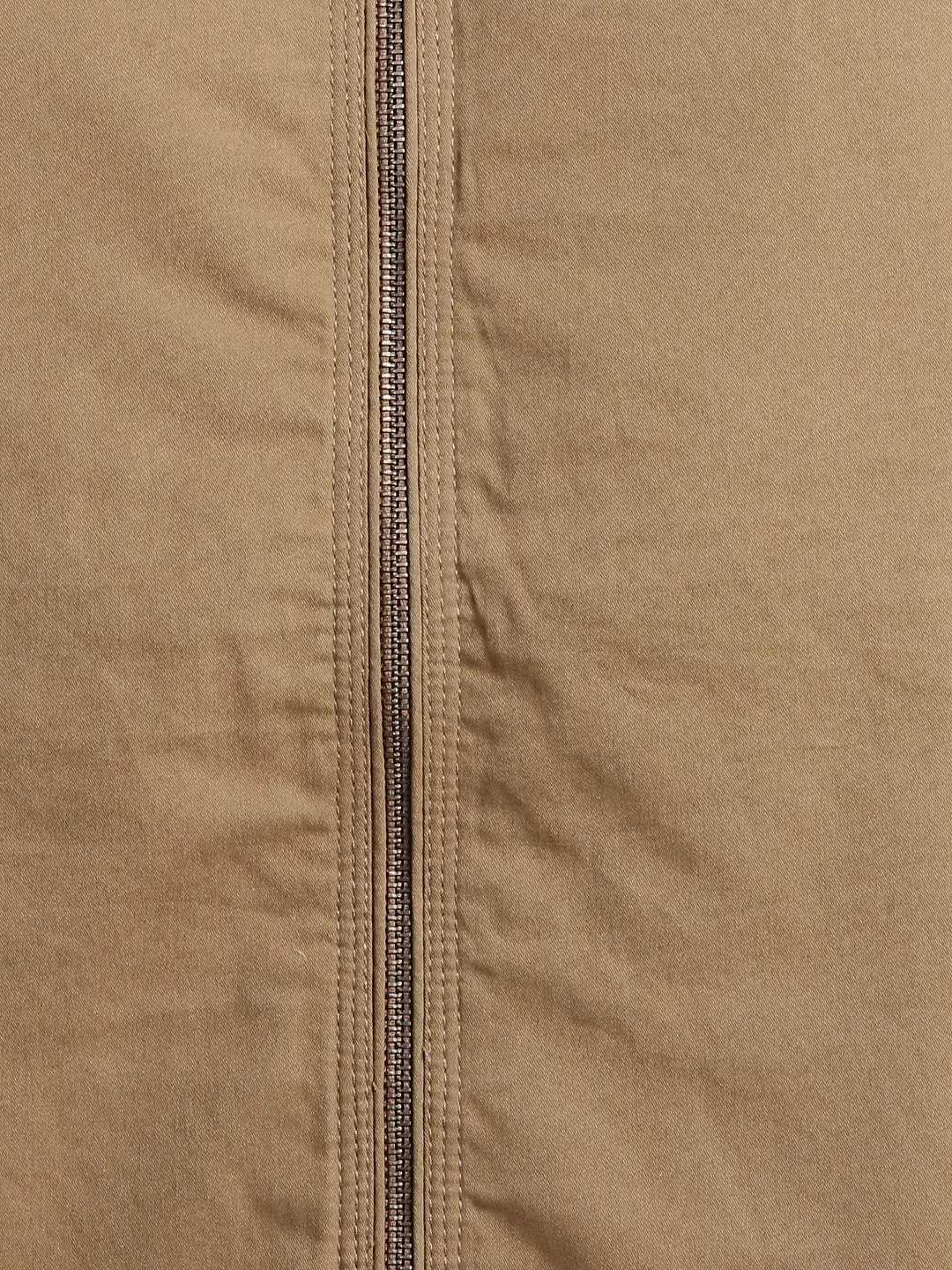 Men Khaki Solid Cotton Full Sleeve Jackets - Image 7