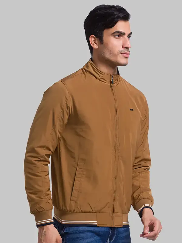Men Khaki Solid Polyester Full Sleeve Jackets - Image 2