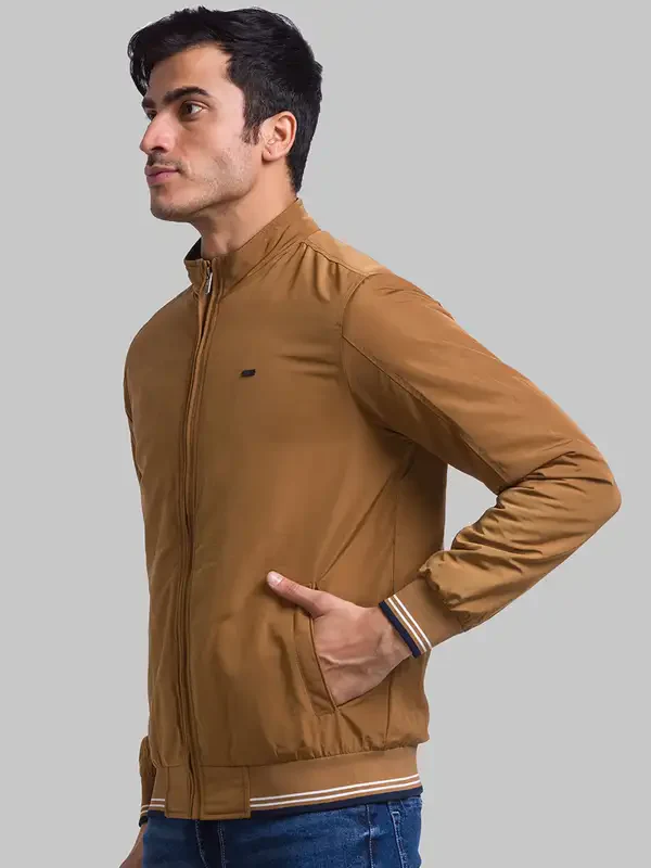 Men Khaki Solid Polyester Full Sleeve Jackets - Image 3