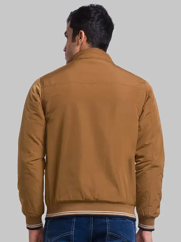 Men Khaki Solid Polyester Full Sleeve Jackets - Image 4
