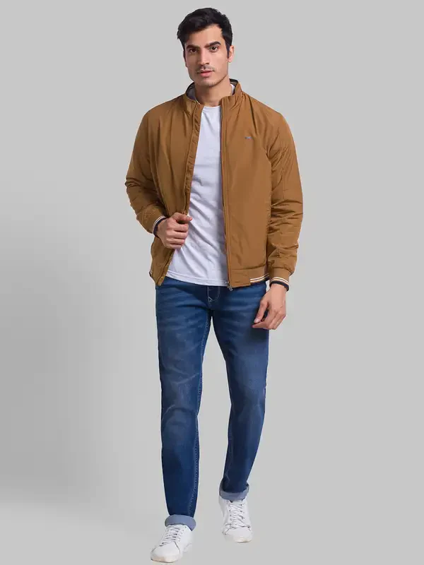 Men Khaki Solid Polyester Full Sleeve Jackets - Image 5