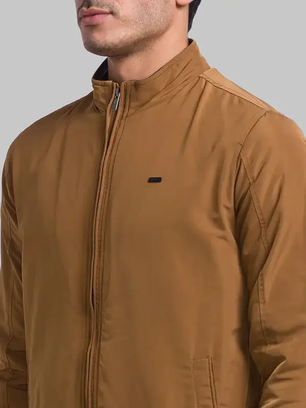 Men Khaki Solid Polyester Full Sleeve Jackets - Image 6