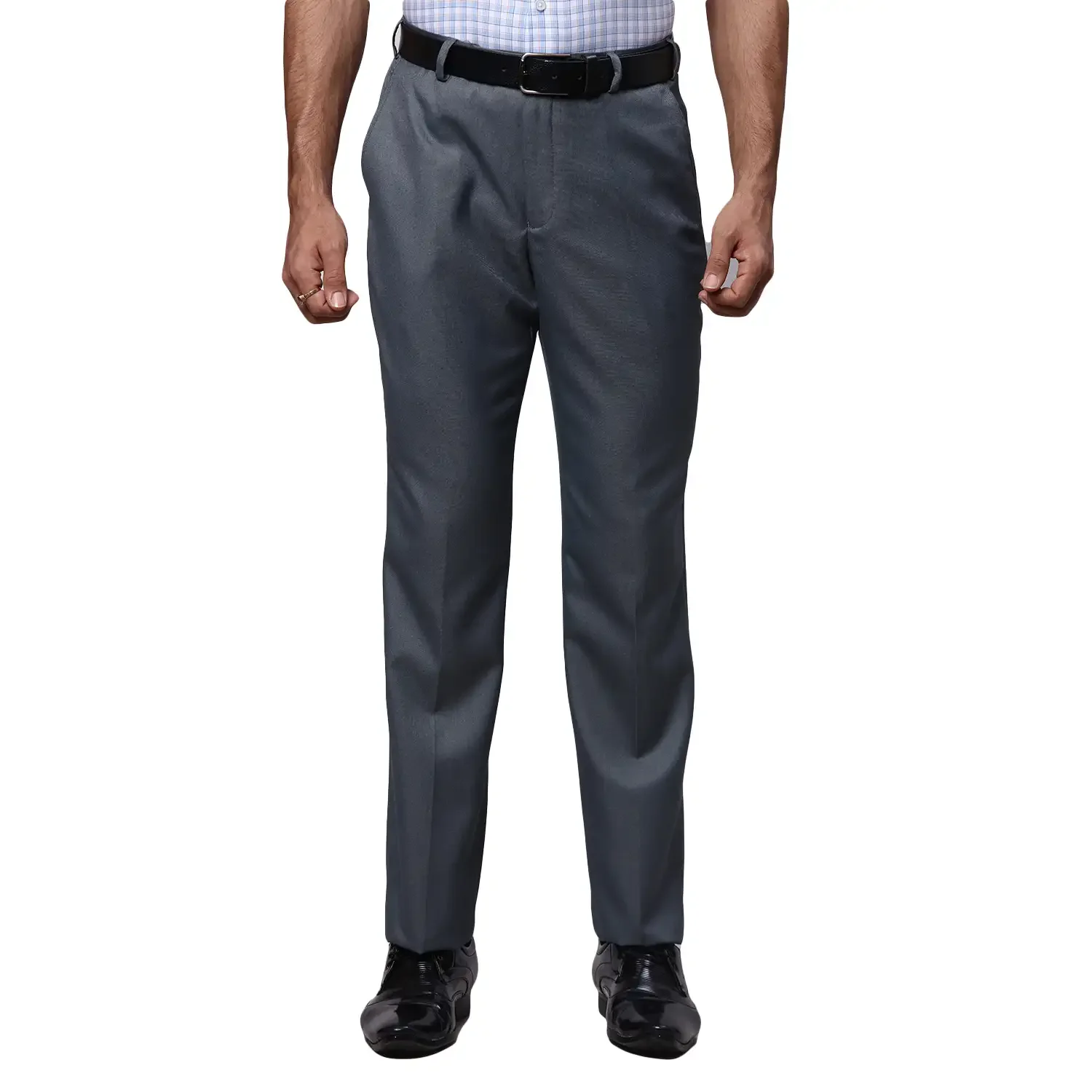 Men Khaki Super Slim Fit Checks Polyester Blend Trouser