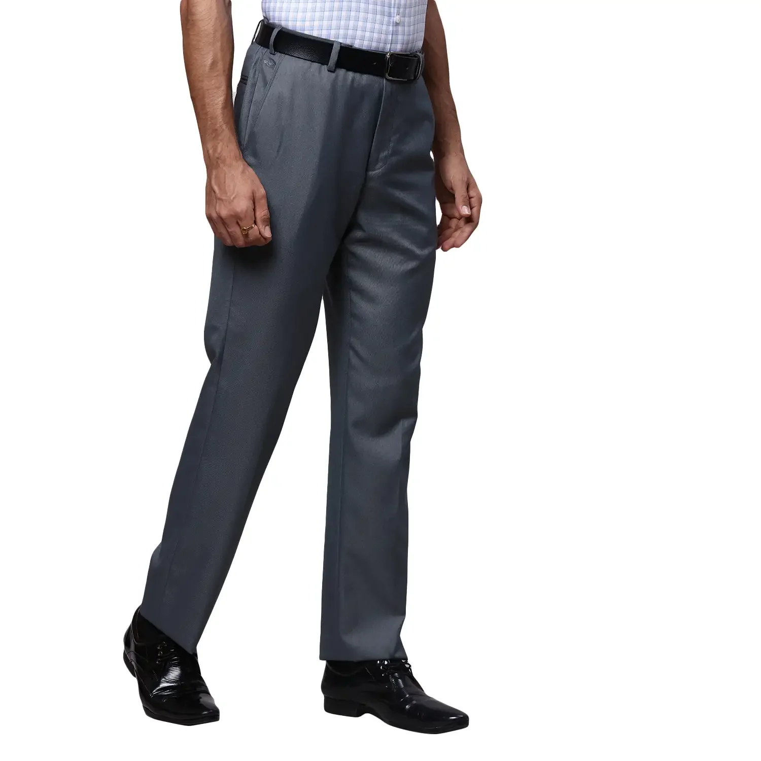 Men Khaki Super Slim Fit Checks Polyester Blend Trouser - Image 2