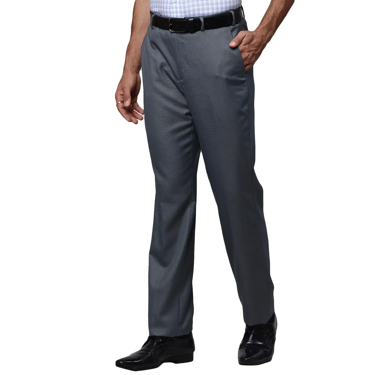 Men Khaki Super Slim Fit Checks Polyester Blend Trouser - Image 3
