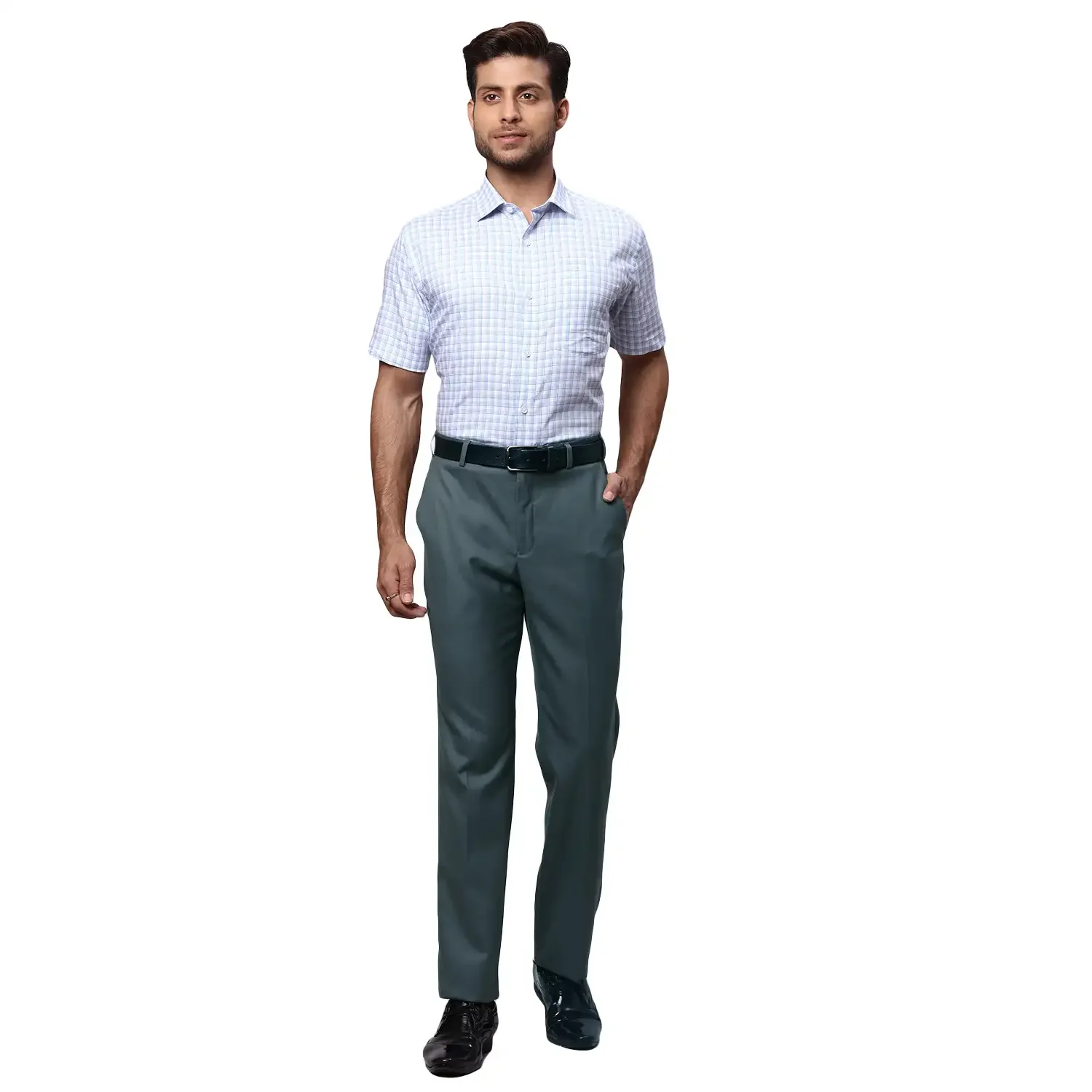 Men Khaki Super Slim Fit Checks Polyester Blend Trouser - Image 5