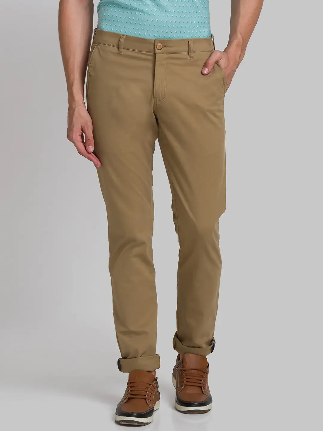 Men Khaki Super Slim Fit Print Cotton Blend Trouser