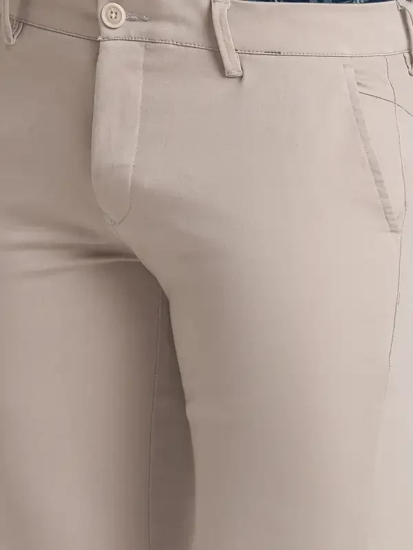 Men Khaki Super Slim Fit Solid Cotton Blend Trouser - Image 6