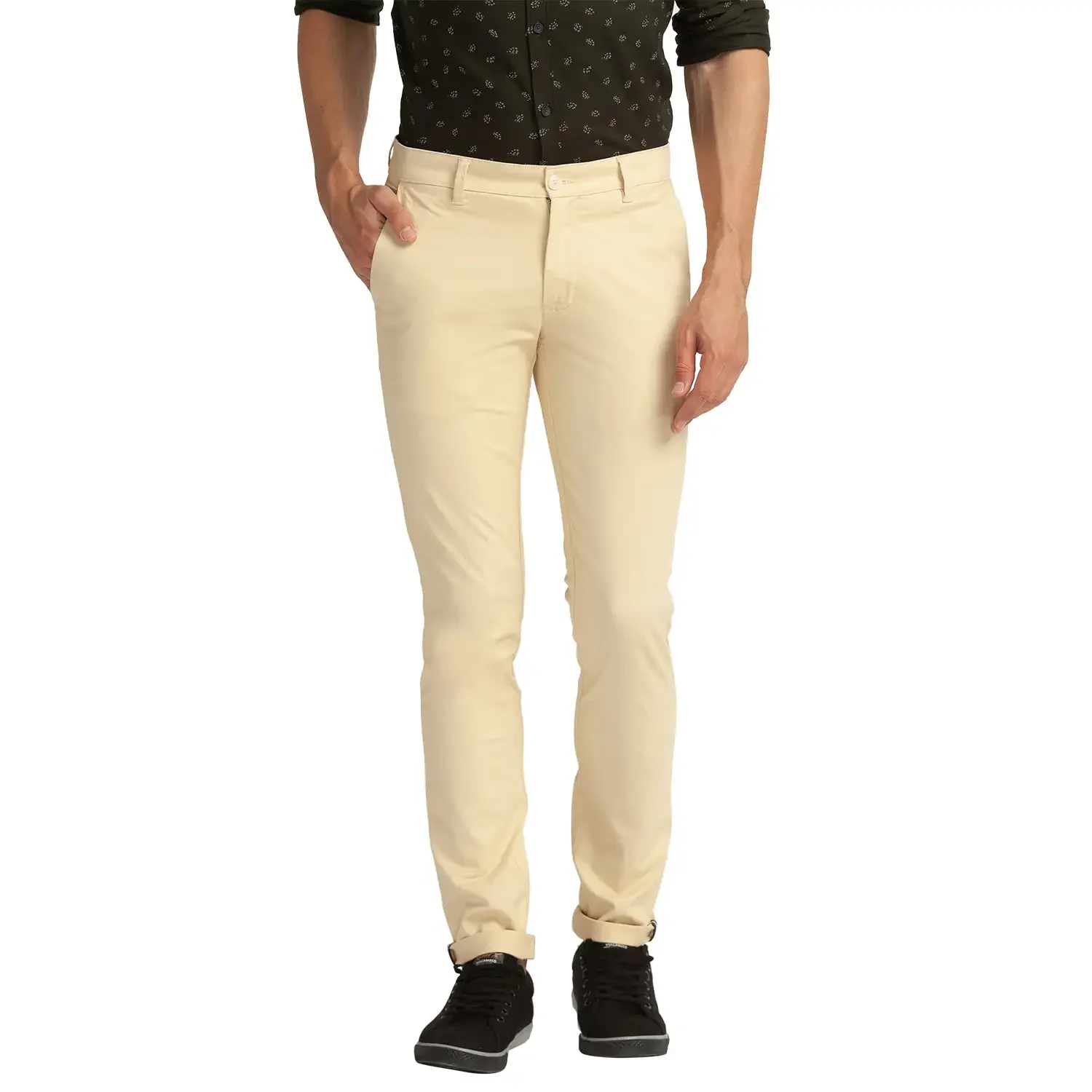 Men Khaki Super Slim Fit Solid Cotton Blend Trouser