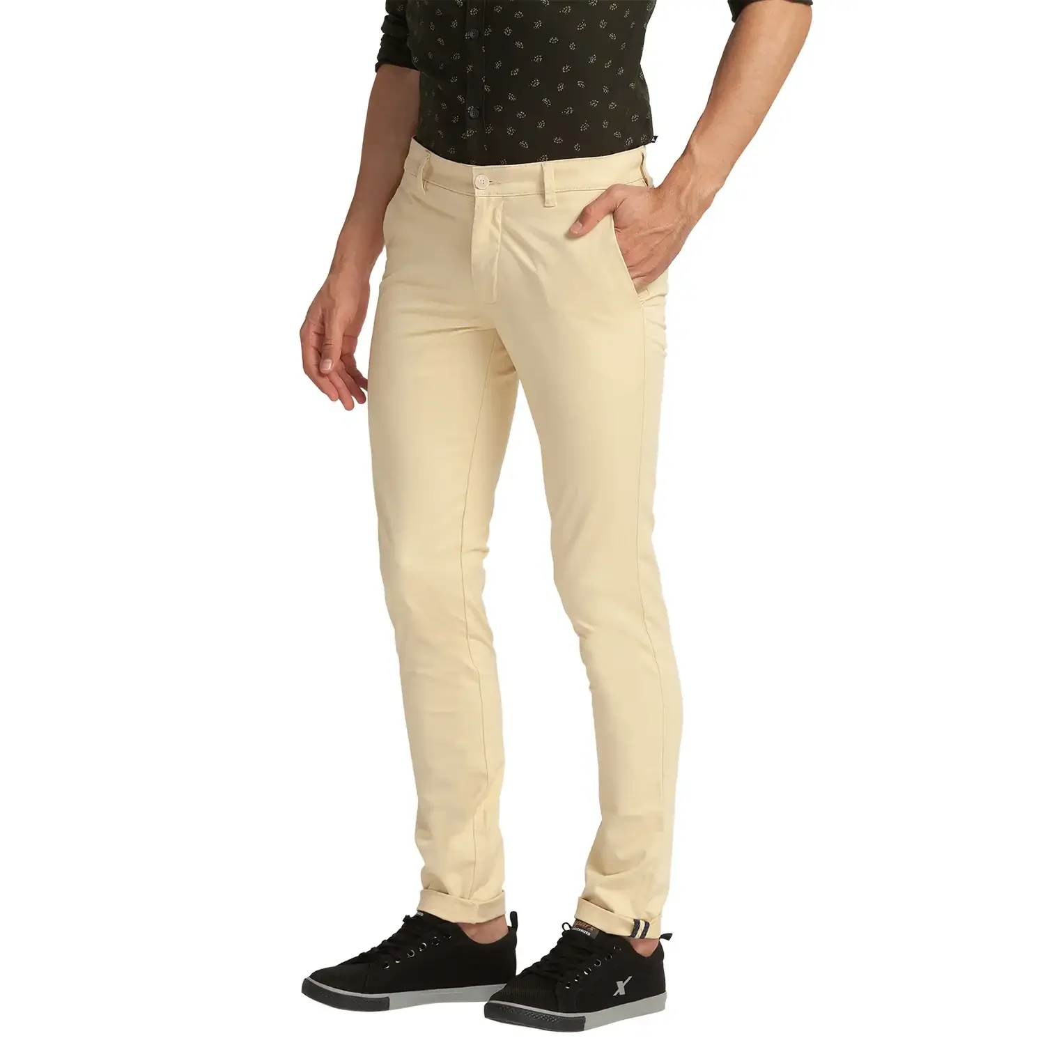 Men Khaki Super Slim Fit Solid Cotton Blend Trouser - Image 3