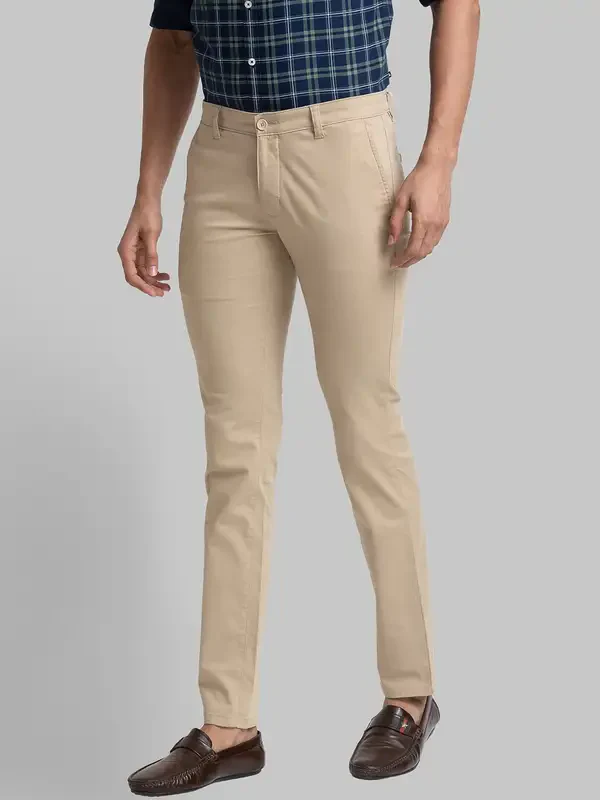Men Khaki Super Slim Fit Solid Cotton Blend Trouser - Image 3