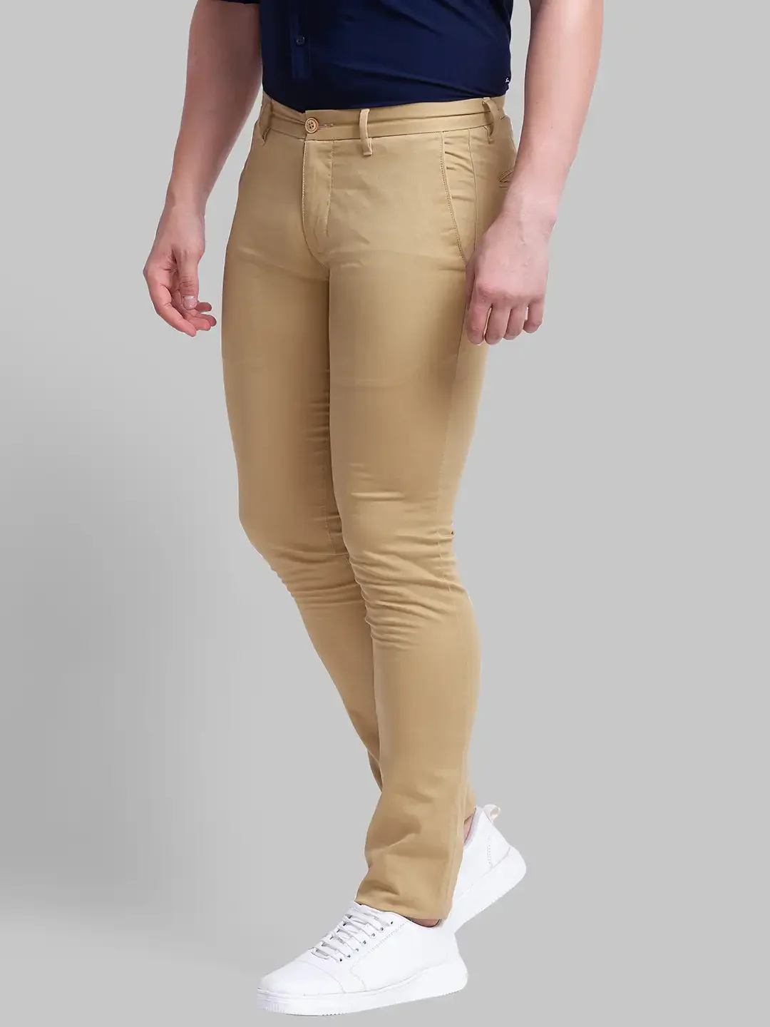 Men Khaki Super Slim Fit Solid Cotton Blend Trouser - Image 3