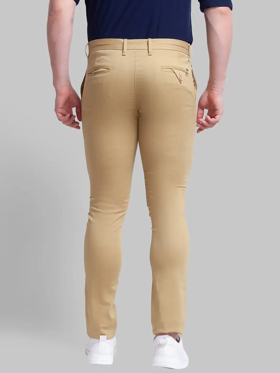 Men Khaki Super Slim Fit Solid Cotton Blend Trouser - Image 4