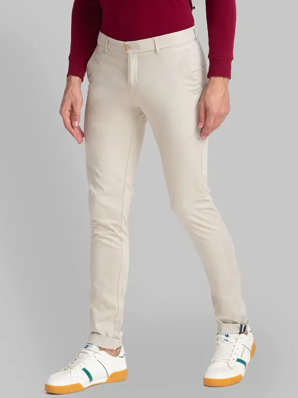 Men Khaki Super Slim Fit Solid Cotton Blend Trouser - Image 3