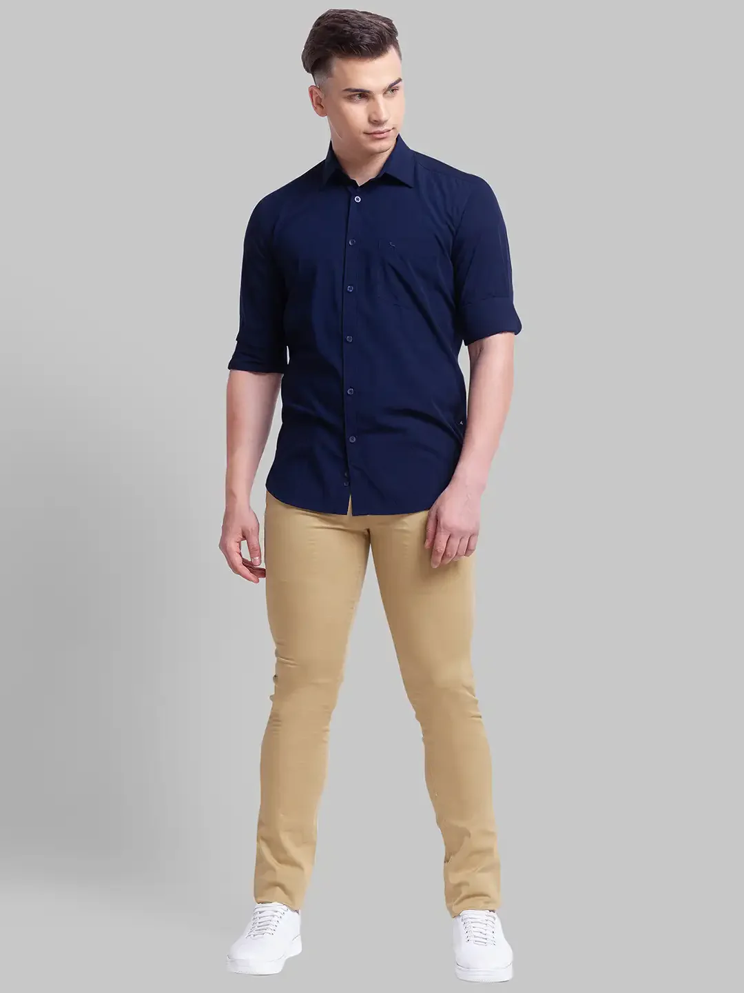 Men Khaki Super Slim Fit Solid Cotton Blend Trouser - Image 5