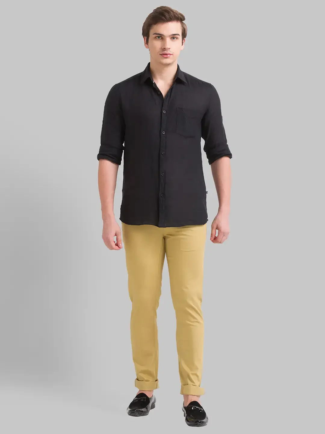 Men Khaki Super Slim Fit Solid Cotton Blend Trouser - Image 5
