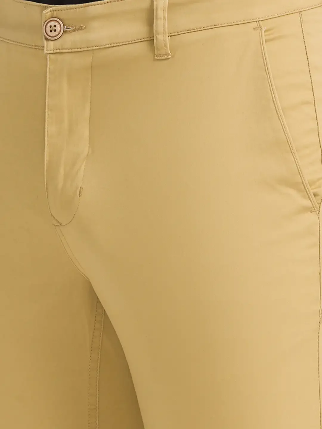 Men Khaki Super Slim Fit Solid Cotton Blend Trouser - Image 6